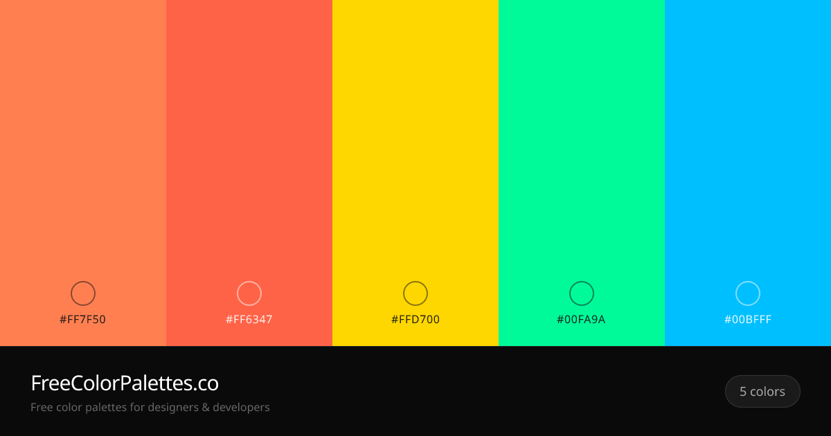 Coral · Tomato · Gold · Medium Spring Green Color Palette ...
